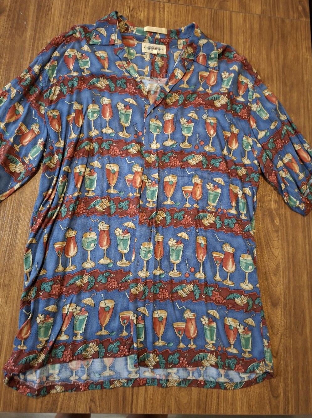 Men's Blue Cocktail Print Short Sleeve Button-Down Shirt